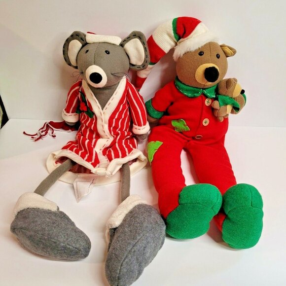 Shelf Sitters Mouse and Teddy Bear  22'' Stuffed Christmas Decor 915993 Costco - Picture 2 of 7